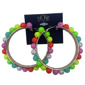 nOir beaded round hoop earrings multicolor with gold tone- New
